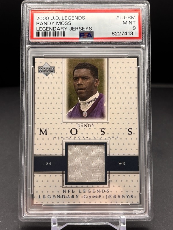 2000 UPPER DECK NFL LEGENDS RANDY MOSS GAME USED JERSEY #LJ-RM PSA 9 LOW POP