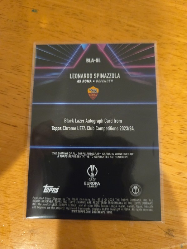 2023-24 Topps Chrome UEFA Club AS Roma Black Lazer Leonardo Spinazzola Auto gallery