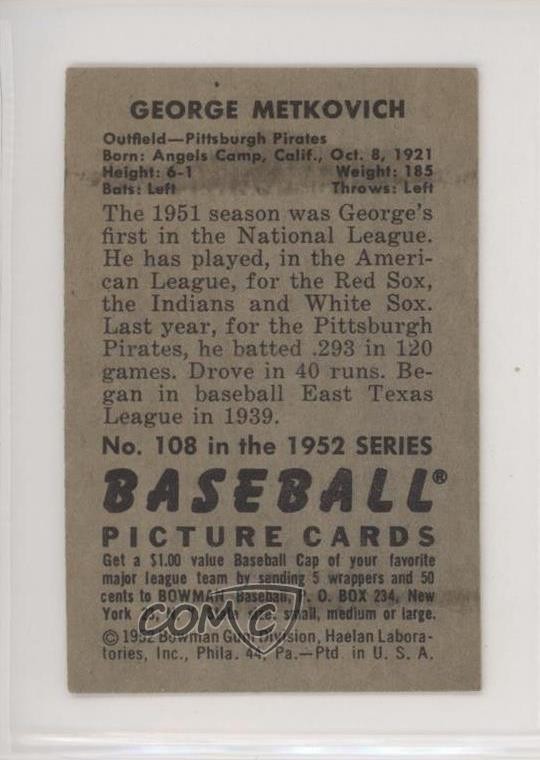 1952 Bowman George Metkovich #108 k9p gallery
