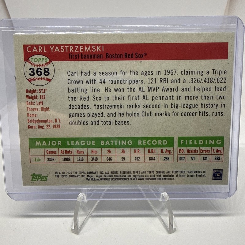 2025 Topps Chrome Platinum Carl Yastrzemski Prism 368 Refractor Boston Red Sox gallery
