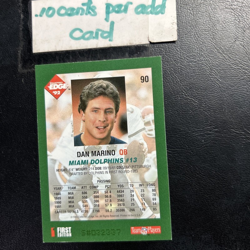 B41c #90 Dan Marino Miami Dolphins 1992 Collectors Edge gallery