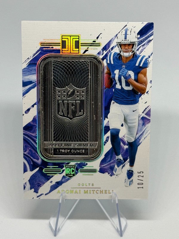 2024 Panini Impeccable Adonai Mitchell Silver Bar Shield RC 10/25 Number Match