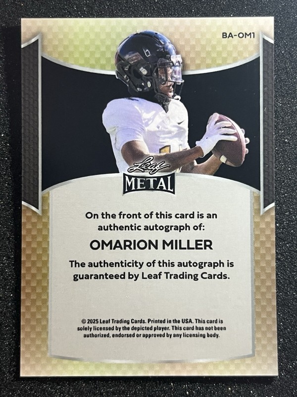 Omarion Miller - 2025 Leaf Metal Black Lazer Autograph Arizona State Sun Devils gallery