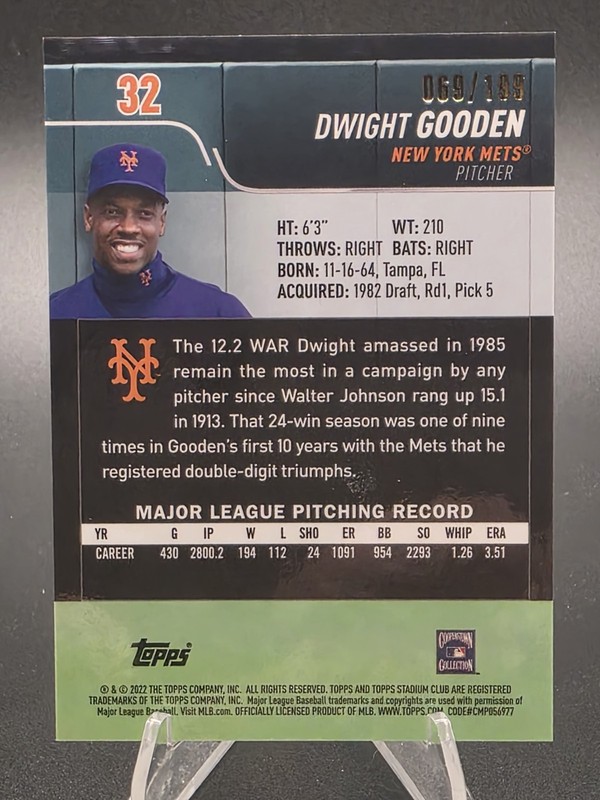 2022 Stadium Club Chrome #32 Dwight Gooden Blue Refractor 69/199 gallery