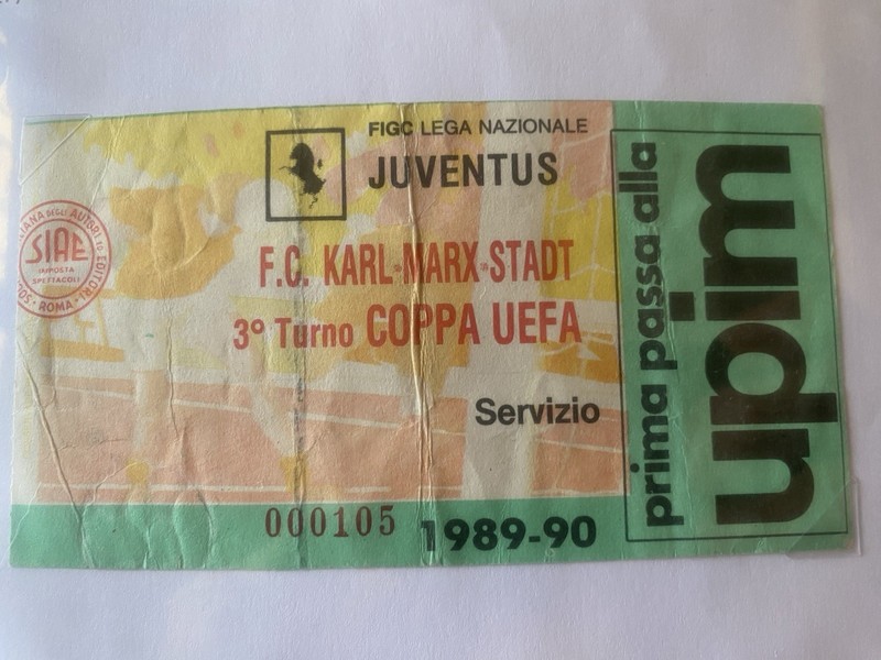 Juventus-karl Marx Stadt uefa 1989 Football Ticket (Germany,Belgium,holland,usa)