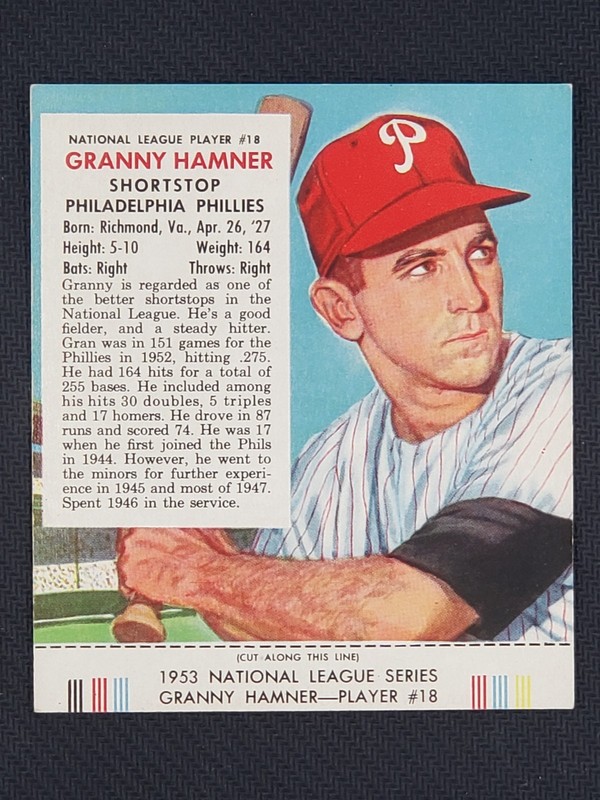 1953 Red Man Tobacco All-Star Team – National League Granny Hamner #18 w tab