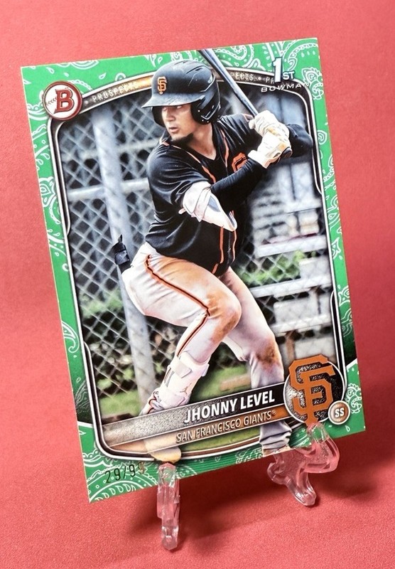 2025 1st Bowman Jhonny Level Prospect #BP-147 Green Pattern /99 Paper Giants gallery