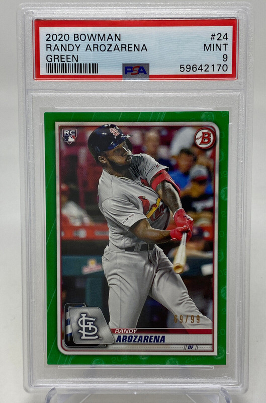 2020 Bowman #24 Randy Arozarena Green Serial #69/99 PSA 9 Rookie Card RC