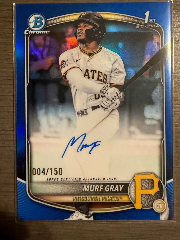 Murf Gray 2025 Bowman Chrome Draft 1st Auto True Blue Auto /150 CPA-MG Pirates