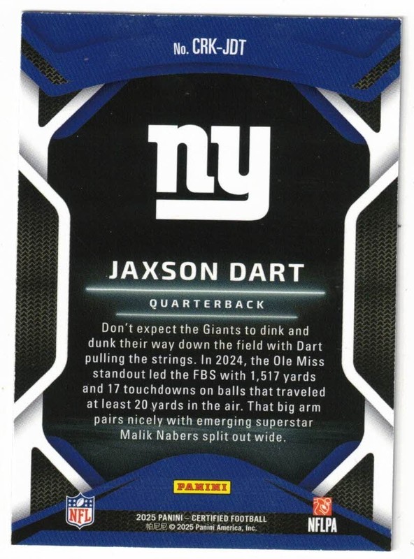 JAXSON DART - 2025 Panini Certified Certified Rookies Mirror Teal 30/75 - RC gallery