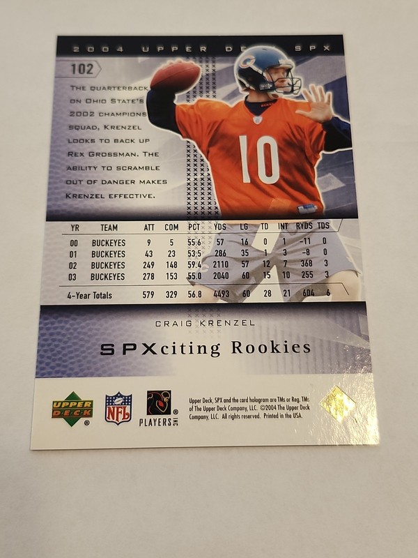 2004 SPx GOLD Craig Krenzel Rookie 11/25 ! #102 Chicago Bears Ohio State gallery