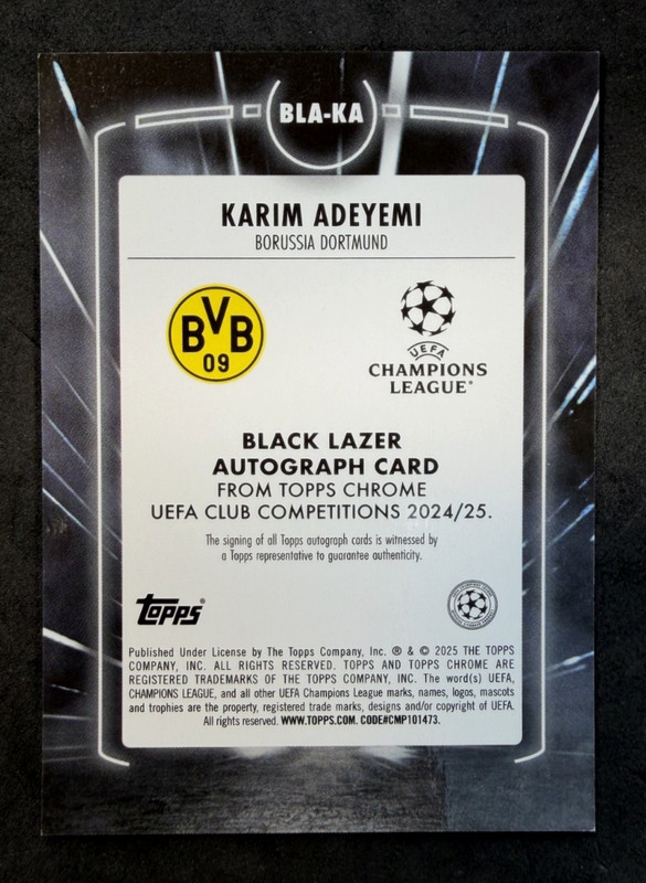 2024-25 Topps Chrome UCC Black Lazer Autographs Karim Adeyemi #BLA-KA gallery