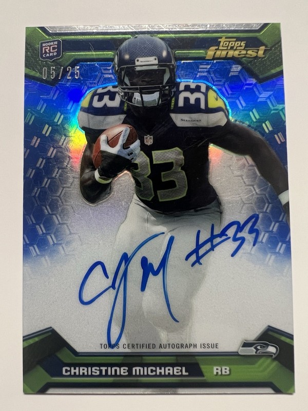 2013 Topps Finest Christine Michael /25 Auto Blue Refractor RC Rookie Seahawks