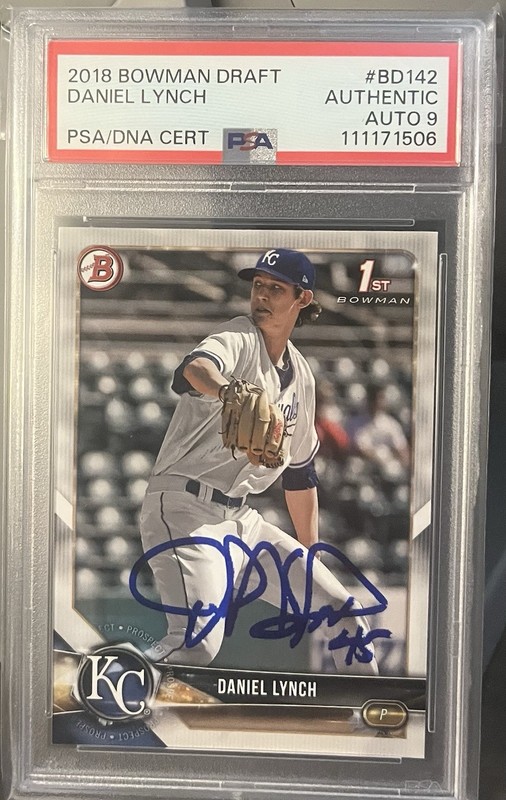 Daniel Lynch Autograph RC PSA 9- 2018 Bowman Draft Baseball Card- KC Royals
