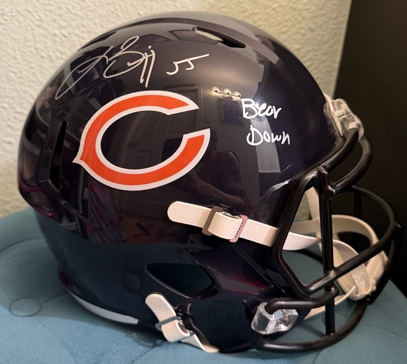 Lance Briggs Signed Inscribed Bear Down Chicago Bears Full-Size Helmet Beckett