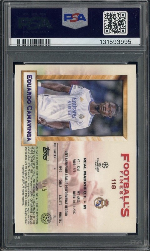 2021-22 Topps Finest Flashbacks UCL Red Refractor Eduardo Camavinga 1/5 PSA 9 gallery