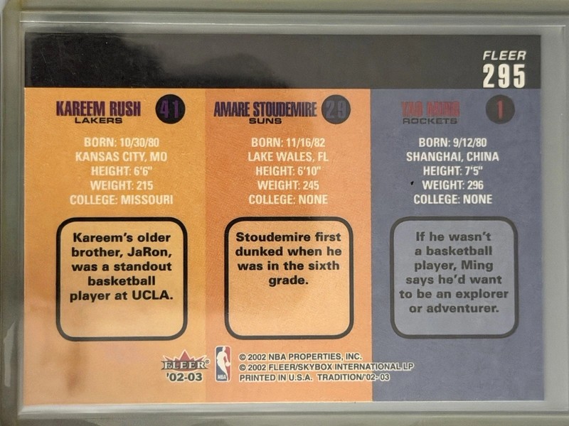 2002-03 Fleer Tradition - Yao Ming, Amare Stoudemire, Kareem Rush #295 (RC) gallery