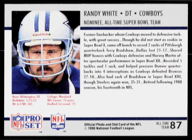 Randy White, 1990-91 Pro Set Super Bowl XXV Silver, #87, Dallas Cowboys, gallery