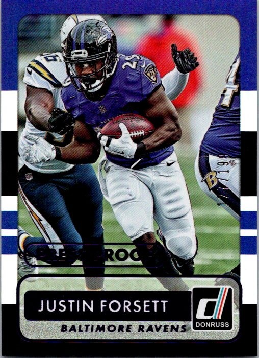 2015 Panini Donruss Press Proof Purple /199 Justin Forsett #57 Baltimore Ravens