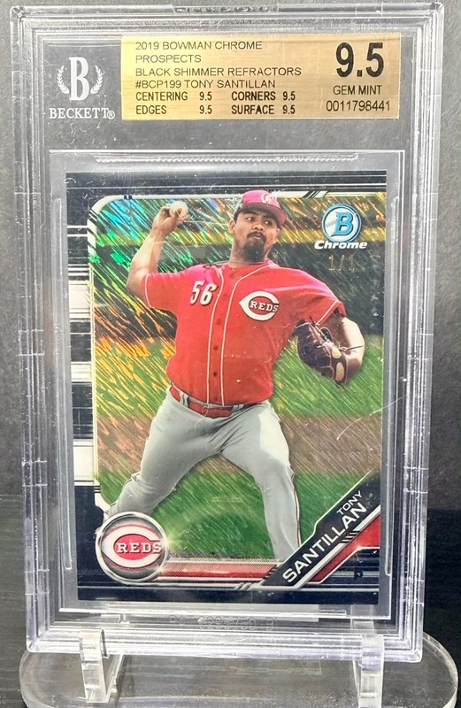Tony Santillan 2019 Bowman Chrome Black Shimmer Refractor 1/1 SSP – Beckett 9.5