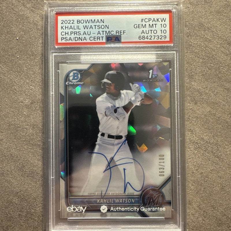 Dual 10’s – 2022 Bowman Chrome Prospect Atomic Refractor Kahlil Watson