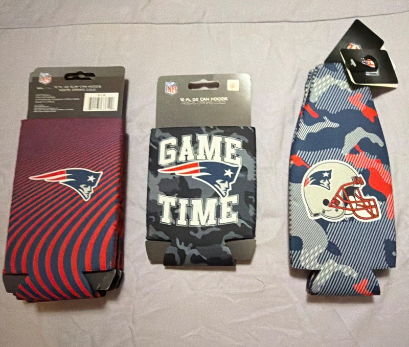 New England Patriots NFL Football 12 oz Can Cooler Koozie Lot Blue Red Gray