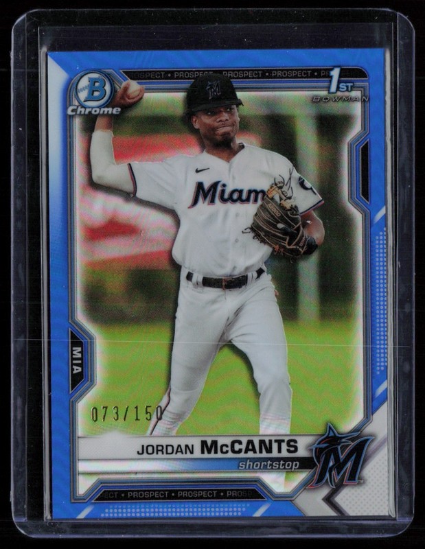 JORDAN MCCANTS 2021 BOWMAN DRAFT CHROME BLUE REFRACTOR RC 073/150 MIAMI MARLINS