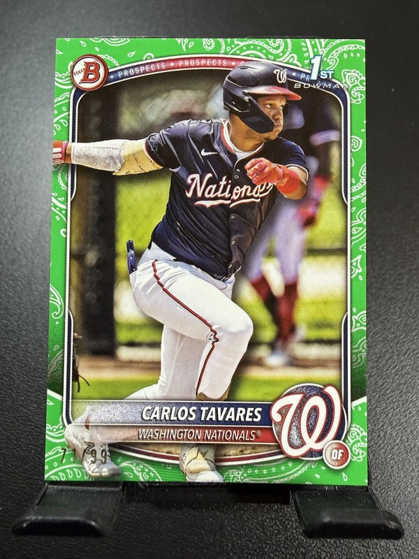 2025 Bowman #BP-28 Carlos Tavares Bowman 1st Prospects Green Pattern SN #/99
