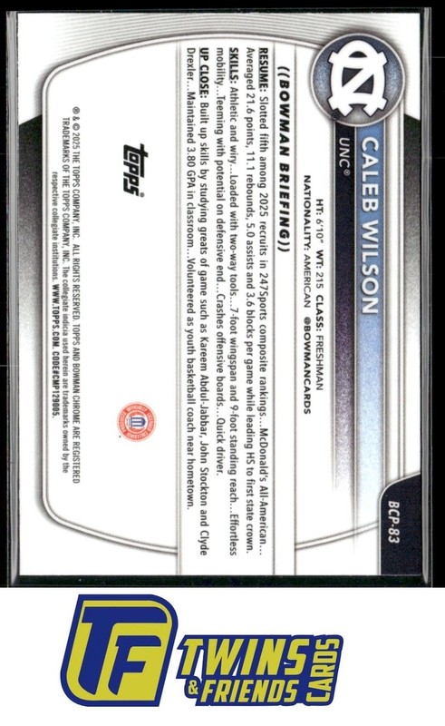 2025-26 Bowman #BCP-83 Caleb Wilson Chrome Prospects gallery