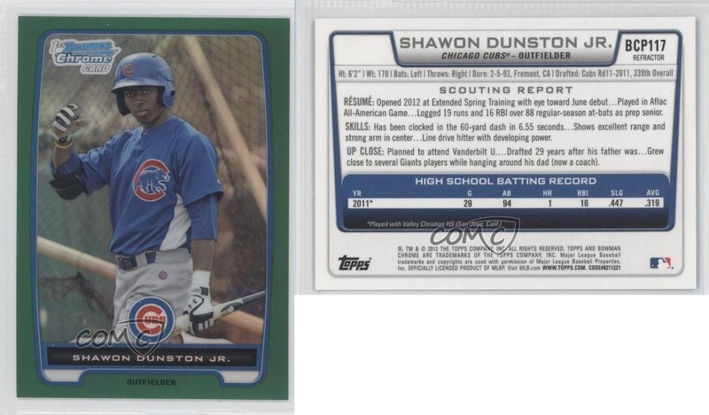 2012 Bowman Chrome Prospects Rack Pack Green Refractor Shawon Dunston Jr 1g5 gallery