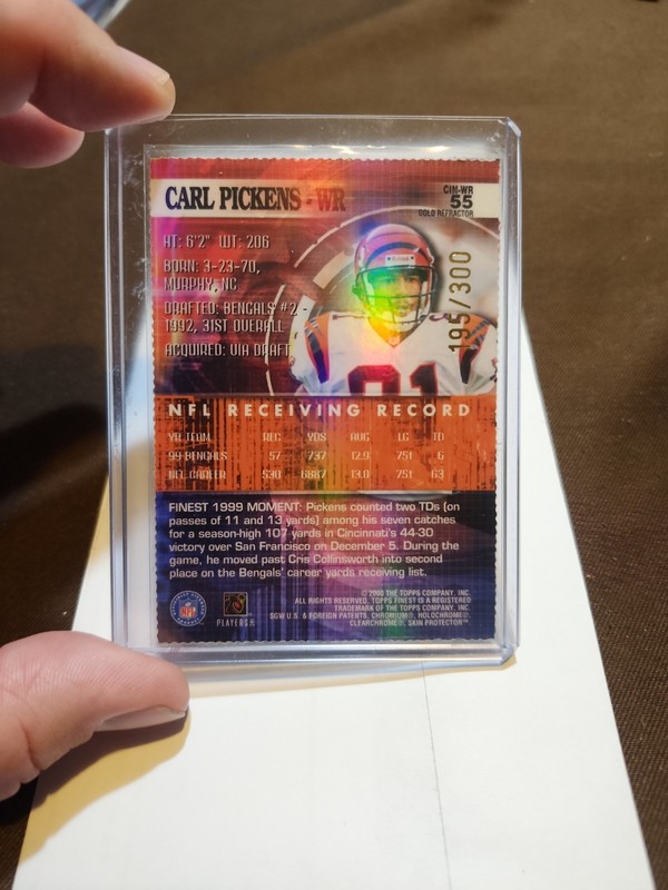 2000 Topps Finest CARL PICKENS SP Gold Refractor 195/300 ! Cincinnati Bengals gallery