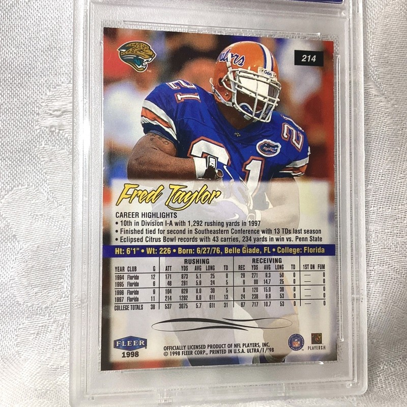 1998 FLEER ULTRA FRED TAYLOR ROOKIE, #214 PSA Grade 9 MINT RC Card gallery