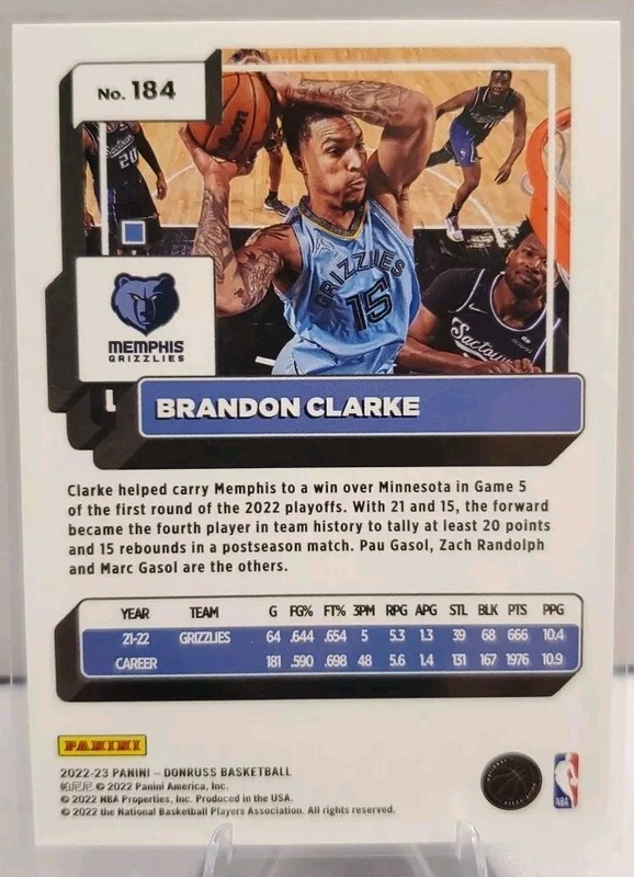 2022-23 Panini Donruss, Holo Laser /149, Brandon Clarke #184 gallery