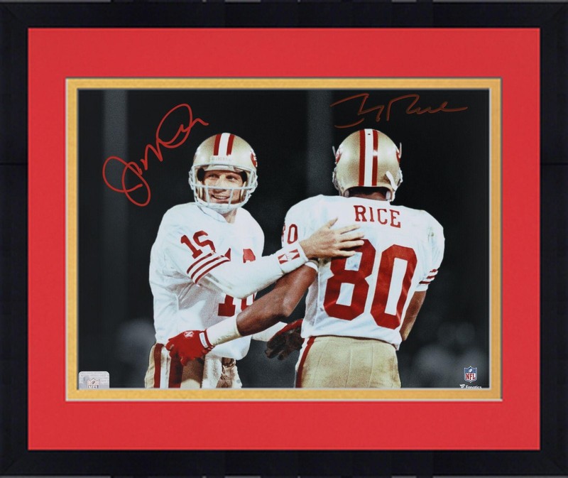 Framed Joe Montana & Jerry Rice 49ers Signed 11×14 Side by Side Spotlight Photo