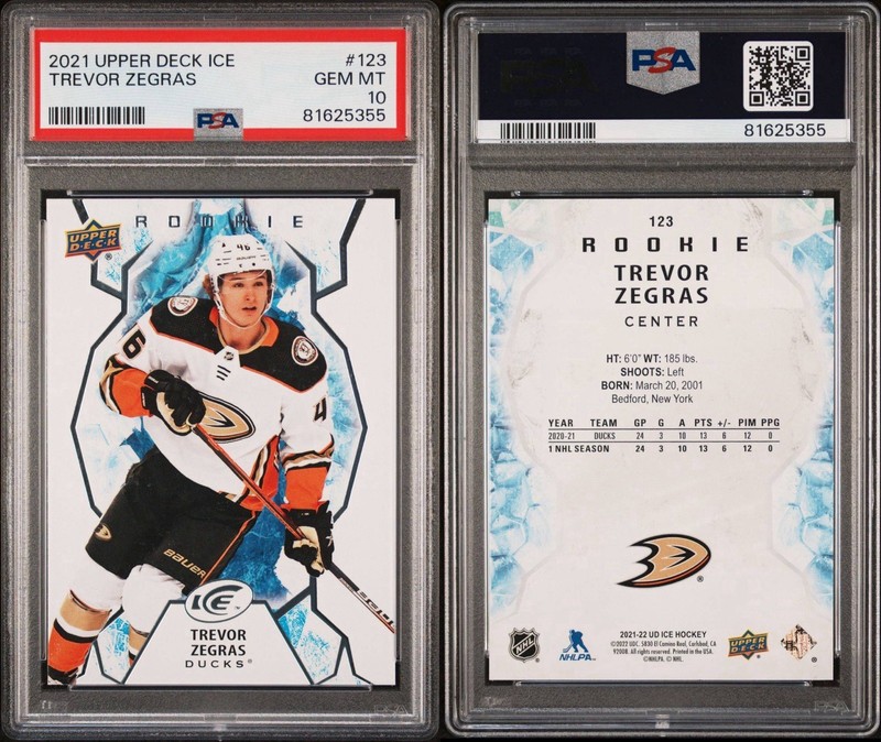 2021-22 UPPER DECK ICE TREVOR ZEGRAS ROOKIE #123 PSA 10 GEM MINT RC UD GC gallery