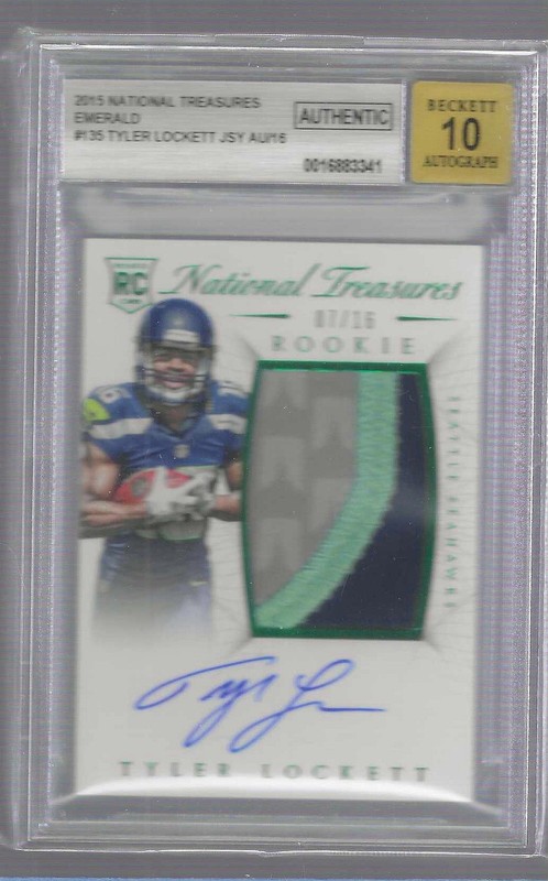 TYLER LOCKETT 2015 NATIONAL TREASURES JSY NBR ROOKIE PATCH AUTO RC /16 BGS 10 AU