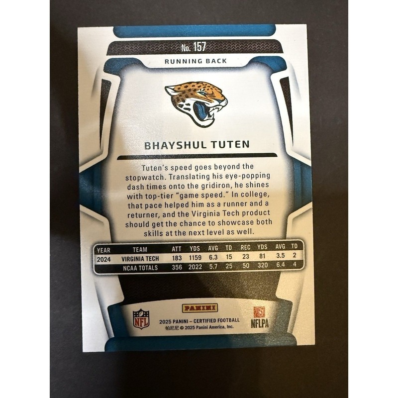 Bhayshul Tuten 2025 Panini Certified FOTL Rookie 11/17 Jaguars! gallery