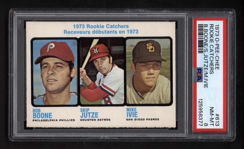 1973 OPC #613 ROOKIE CATCHERS BOB BOONE ROOKIE CARD PSA 8 NEAR MINT-MINT