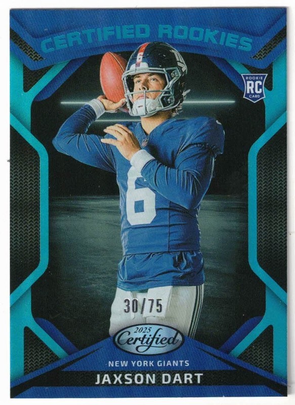 JAXSON DART – 2025 Panini Certified Certified Rookies Mirror Teal 30/75 – RC