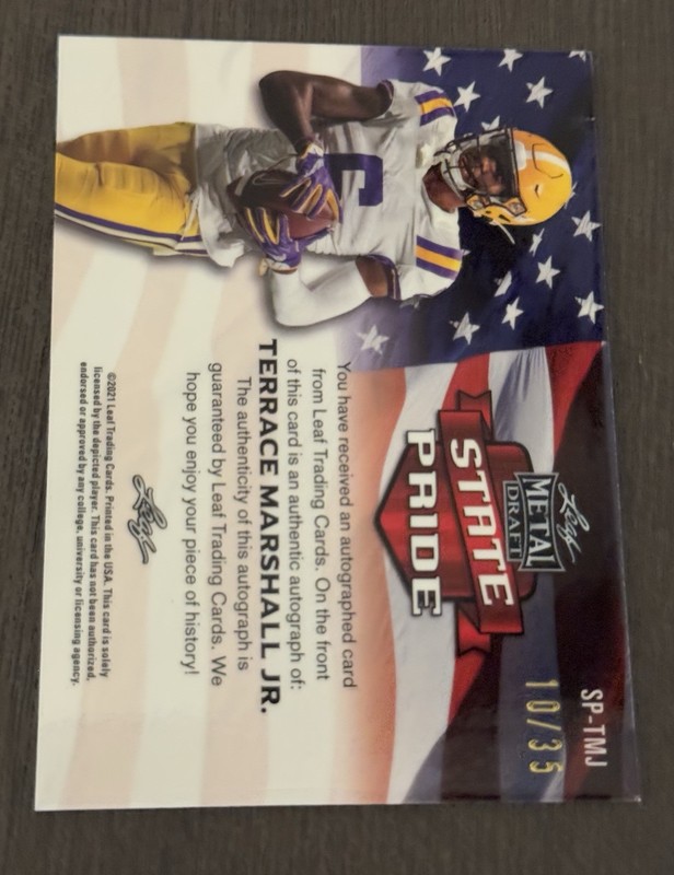 2021 Leaf Metal Draft State Pride Auto Blue SP /35 TERRACE MARSHALL JR Rookie RC gallery