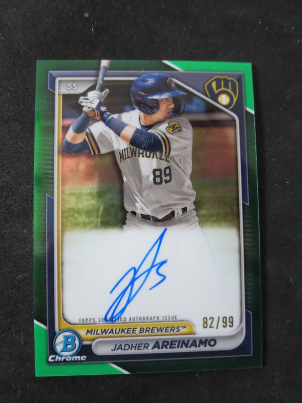 2024 BOWMAN CHROME JADHER AREINAMO RC AUTO GREEN LAVA REFRACTOR AUTOGRAPH #82/99
