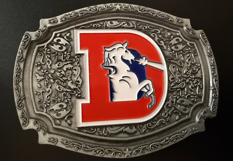 2024 Denver Broncos NFL Football Belt Buckle Blue Orange White Silver