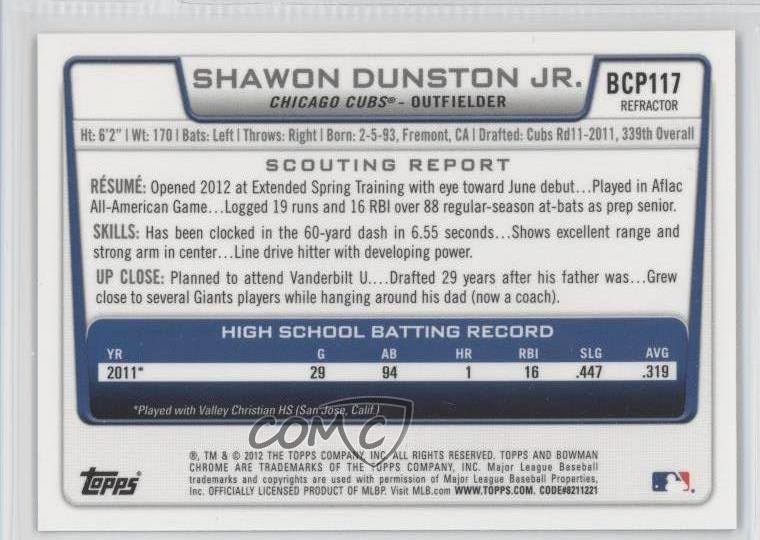 2012 Bowman Chrome Prospects Rack Pack Green Refractor Shawon Dunston Jr 1g5 gallery