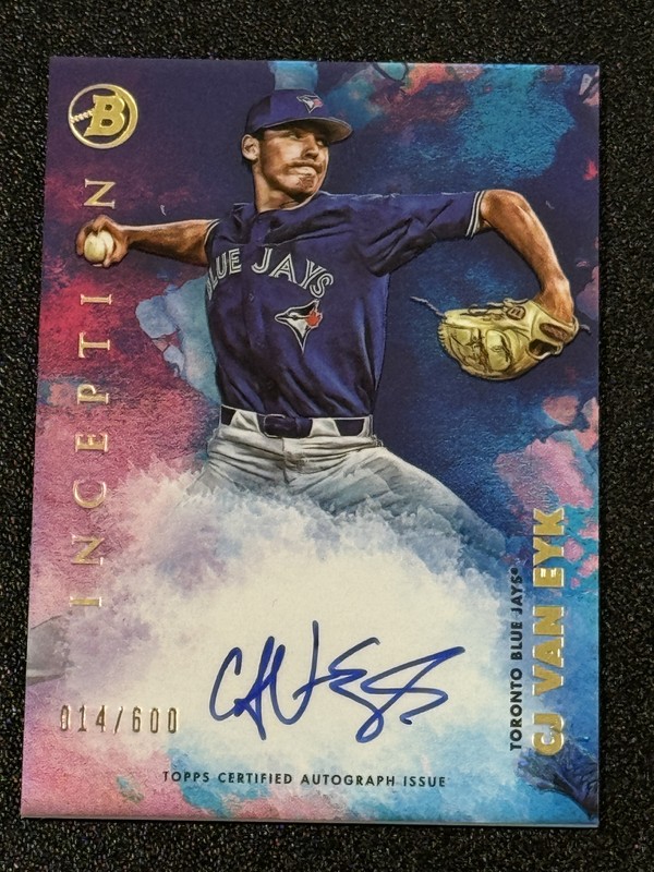 2021 Bowman Inception #PA-CV CJ Van Eyk #/600 ON CARD Autograph BLUE JAYS