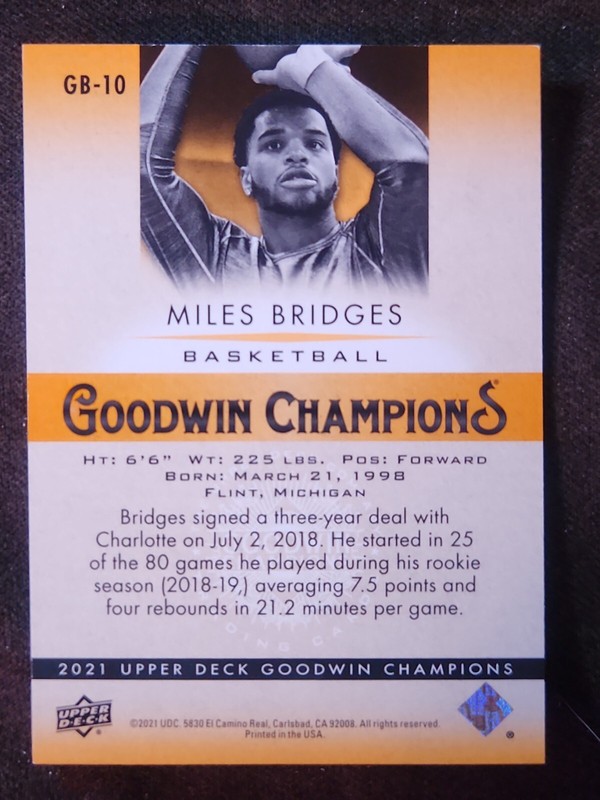 2021 GOODWIN CHAMPIONS GOLD HOLO REFRACTOR MILES BRIDGES GB10 SP gallery