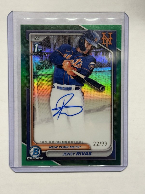2024 Bowman Chrome Jensy Rivas 1st Bowman Auto Green Refractor /99 #CPR-JR