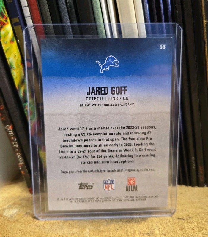 Topps 2025 Signature Class Jared Goff Lions Round 1 Pick 1 Auto /275 #58 gallery