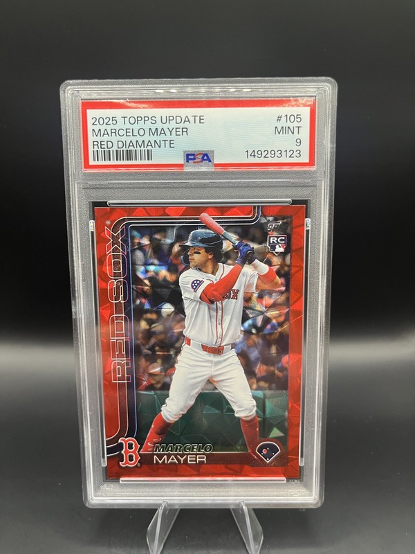 2025 Topps Update Series – Marcelo Mayer #US105 Red Diamante Foil /5 (RC) PSA 9