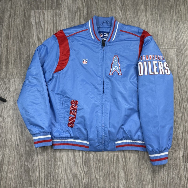NFL Ultra Game Tennessee Titans Houston Oilers Satin Bomber Jacket Men Med
