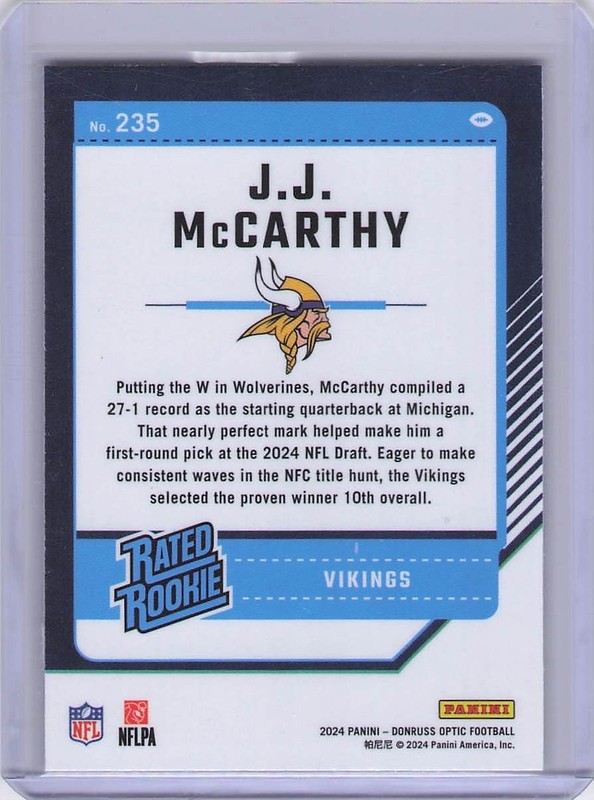 2024 Donruss Optic #235 J.J. McCarthy gallery